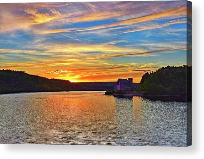 Old Acrylic Print featuring the photograph Old Stone Chruch Sunset by Monika Salvan