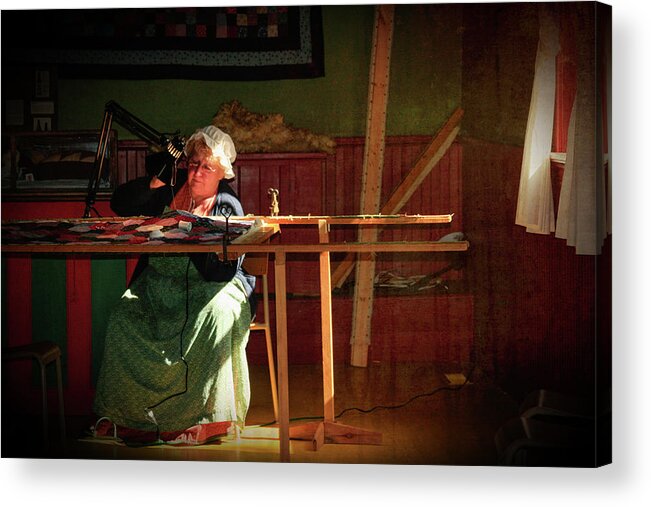 Quilt Maker Acrylic Print featuring the photograph Old time quilt maker in the window light by Tatiana Travelways