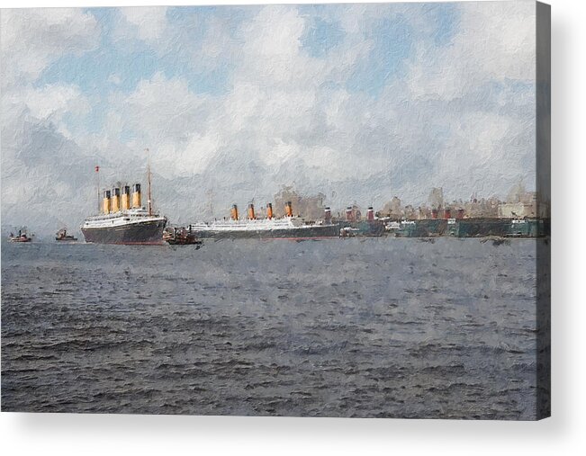 Steamer Acrylic Print featuring the digital art Olympic and Aquitania by Geir Rosset