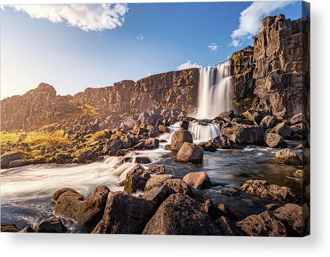 Oxararfoss Acrylic Print featuring the photograph Oxararfoss Waterfall in Iceland by Alexios Ntounas