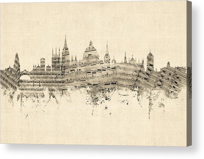 City Acrylic Print featuring the digital art Oxford England Skyline Sheet Music by Michael Tompsett