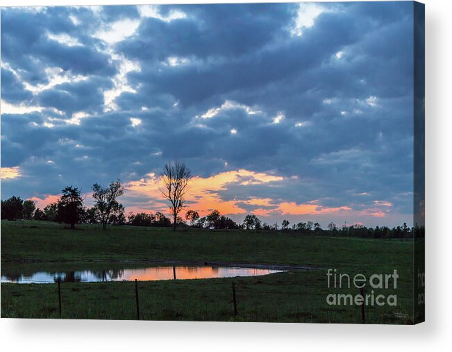 Ozarks Acrylic Print featuring the photograph Ozarks Country Pond Reflection Sunset by Jennifer White
