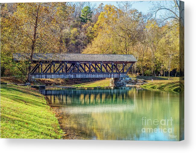 Covered Bridge Acrylic Print featuring the photograph Ozarks Fall Rustic Covered Bridge by Jennifer White