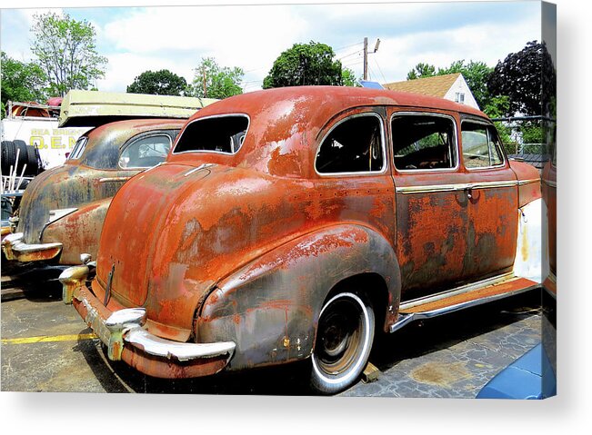 Cadillac Acrylic Print featuring the photograph Pair of Rusty 1947 Cadillac Imperial Limos by Linda Stern