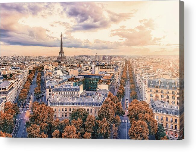 Aerial Acrylic Print featuring the photograph Paris Sunset by Manjik Pictures