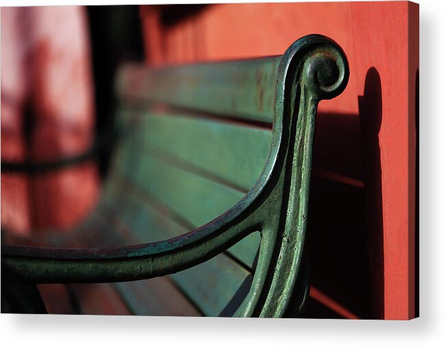 Minimalism Acrylic Print featuring the photograph Park Bench Corner by Prakash Ghai