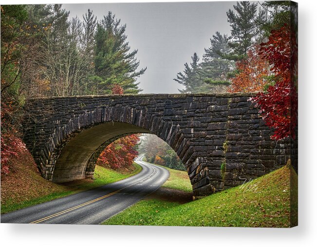 Blue Ridge Parkway Acrylic Print featuring the photograph Parkway Bridge Fall by Meta Gatschenberger