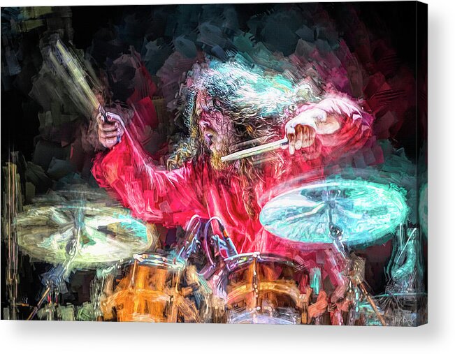  Acrylic Print featuring the mixed media Patrick Hallahan Drummer My Morning Jacket by Mal Bray