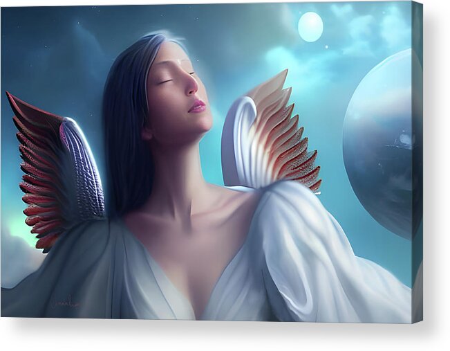 Angel Acrylic Print featuring the digital art Peaceful Wings by Annalisa Rivera-Franz