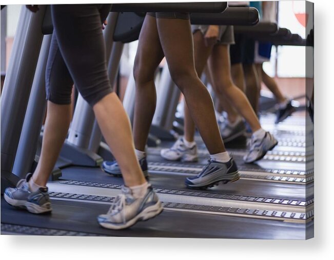 People Acrylic Print featuring the photograph People on treadmills in gym by Jupiterimages
