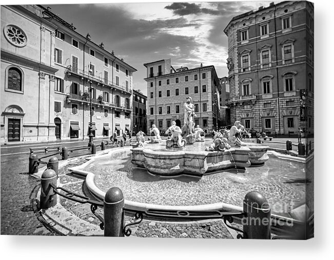 Piazza Navona Acrylic Print featuring the photograph Piazza Navona in Rome - Fontana del Moro BW by Stefano Senise