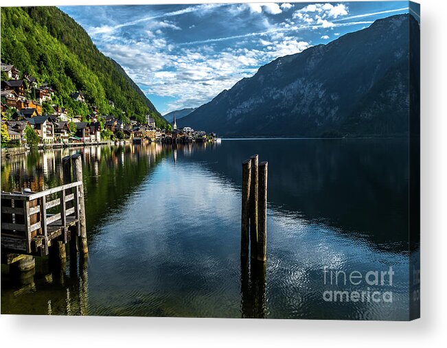 Austria Acrylic Print featuring the photograph Picturesque Lakeside Town Hallstatt At Lake Hallstaetter See In Austria by Andreas Berthold