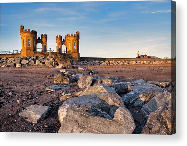 Pier Towers Withernsea Acrylic Print featuring the photograph Pier Towers or The Sandcastle at Withernsea by Tim Hill