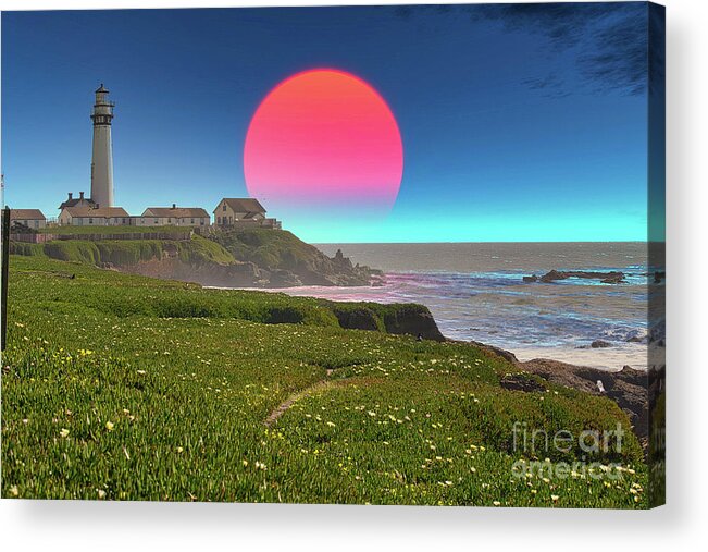 Pigeon Point Lighthouse Acrylic Print featuring the photograph Pigeon Point Lighthouse Moon Glow by Chuck Kuhn