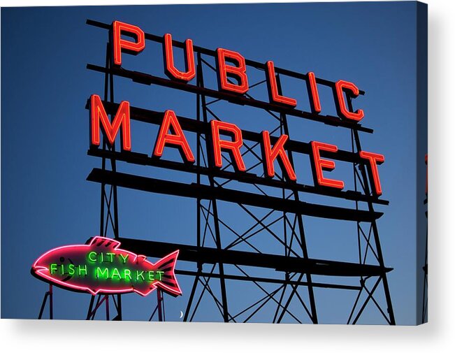 Pike Acrylic Print featuring the photograph Pike Place Market Sign by Sean Hannon