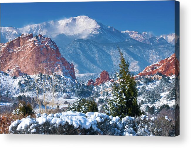 Colorado Acrylic Print featuring the photograph Pikes Peak in Winter by John Hoffman