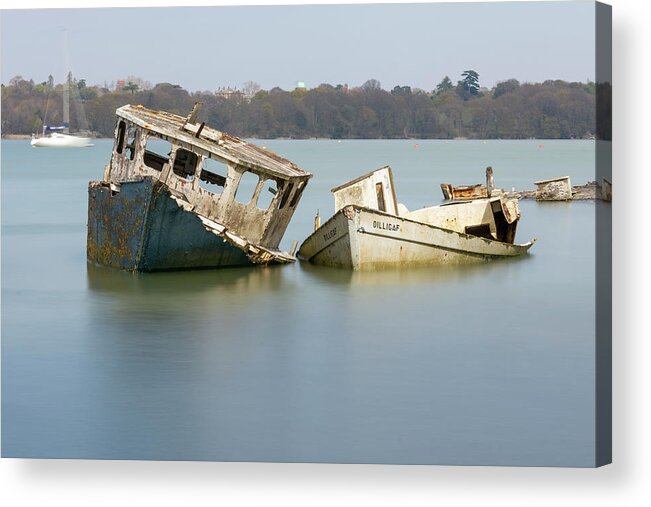 Pin Mill Acrylic Print featuring the photograph Pin Mill wrecks long exposure 4 by Steev Stamford