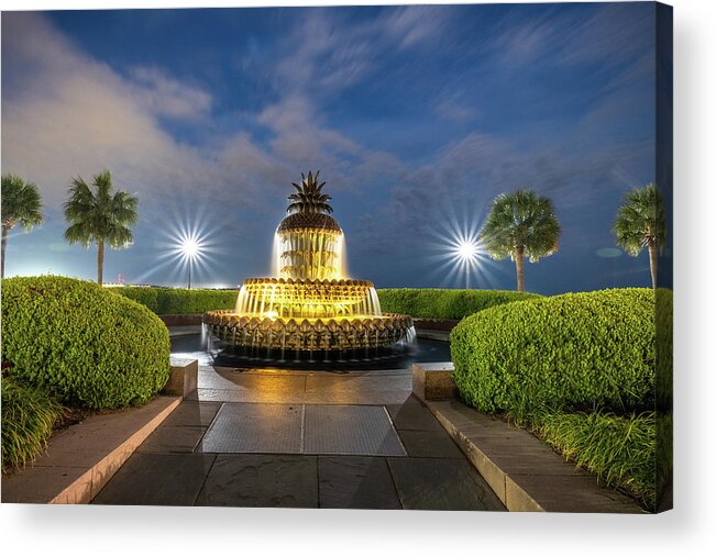 Pineapple Acrylic Print featuring the photograph Pineapple Fountain at Ravenel Waterfront Park by Douglas Wielfaert