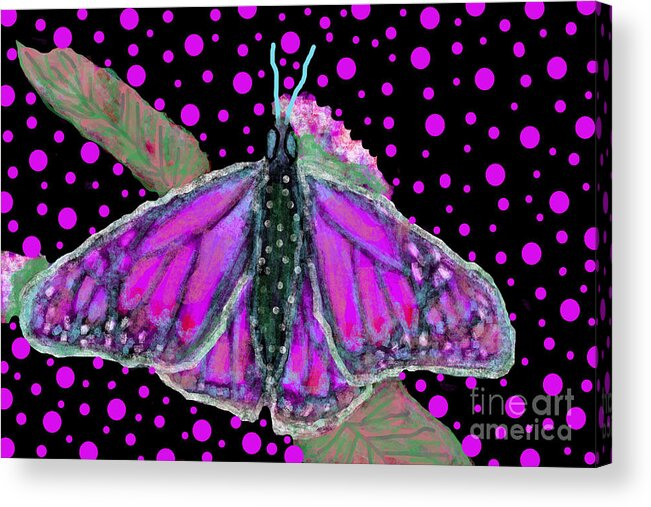 Pink Butterfly Butterflies Pattern Abstract Nature Insect Bug Animal Lobby Pillow Mask Office Decor Acrylic Print featuring the painting Pink Butterfly by Bradley Boug