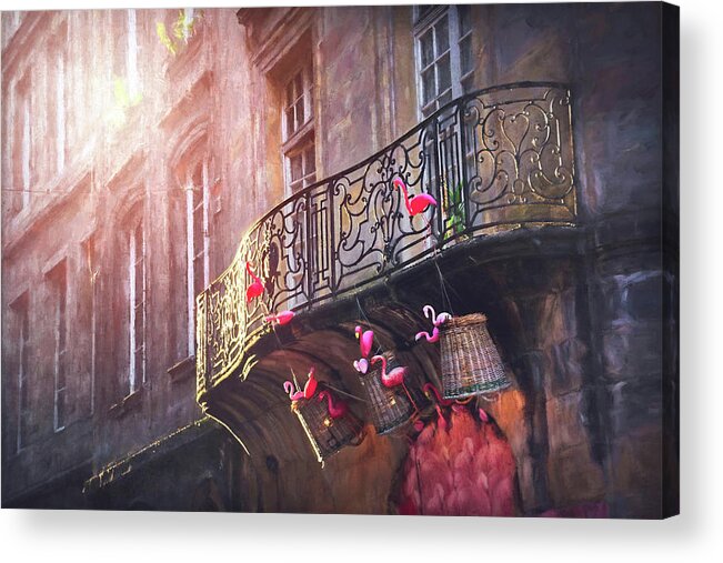 Bordeaux Acrylic Print featuring the photograph Pink Flamingo Balcony Bordeaux France by Carol Japp