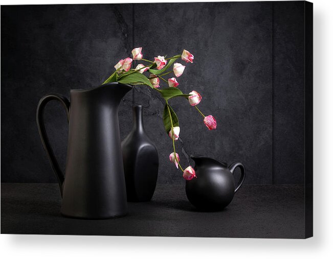 Pitcher Acrylic Print featuring the photograph Pitchers with Flowers Still Life by Tom Mc Nemar