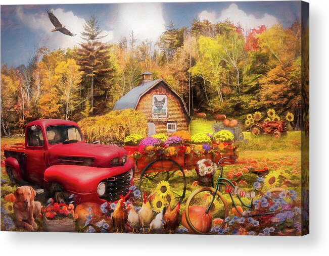 Truck Acrylic Print featuring the photograph Playing in Pumpkins in Autumn II Painting by Debra and Dave Vanderlaan