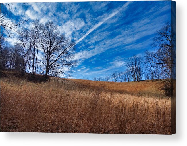 Autumn Acrylic Print featuring the photograph Grassy Hill and Beautiful Blue Sky by Russel Considine