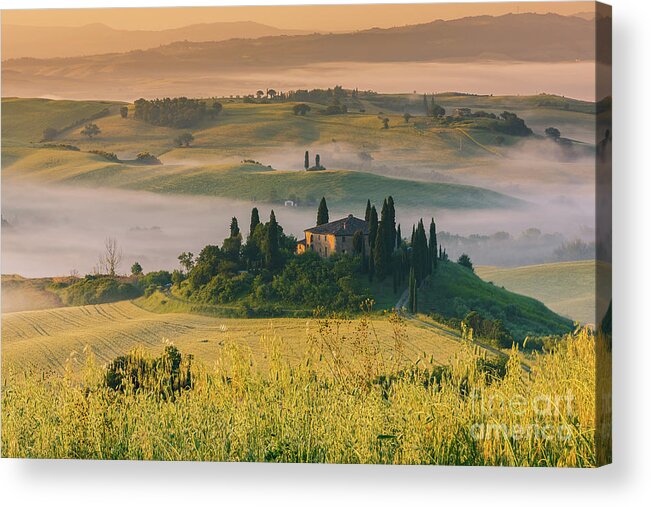San Quirico Acrylic Print featuring the photograph Podere Belvedere in morning light, near between Pienza and San Q by Henk Meijer Photography