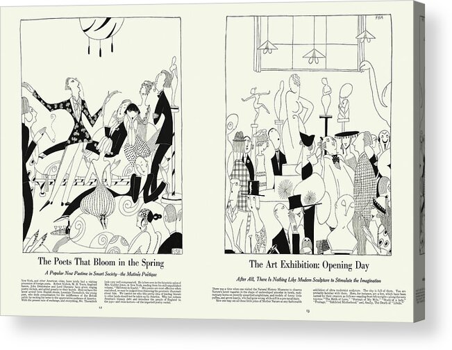 Anne Fish Acrylic Print featuring the drawing Poetry and Art Exhibitions in 1920s. Satirical sketches by By Anne Fish by Ikonographia - Anne Fish