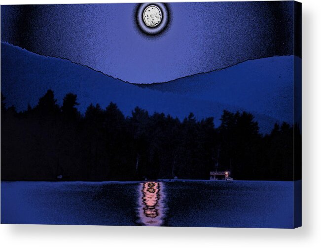 Moon Acrylic Print featuring the digital art Polished Moon Over Lake by Russ Considine