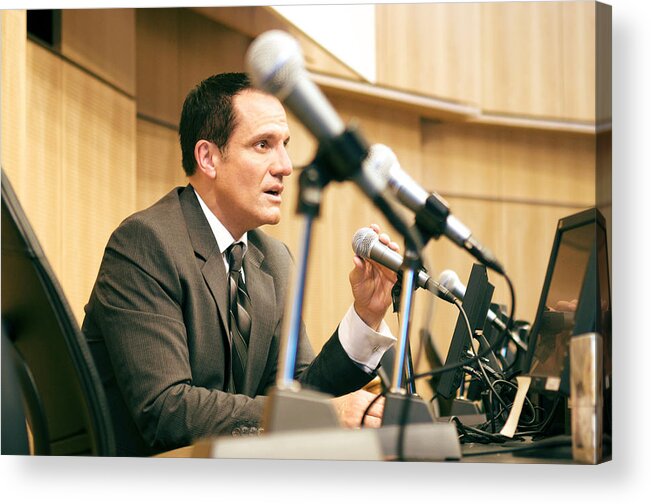 Microphone Acrylic Print featuring the photograph Politician Debating by Gollykim