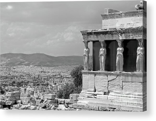 Black And White Acrylic Print featuring the photograph Porch Maidens by Tom Watkins PVminer pixs