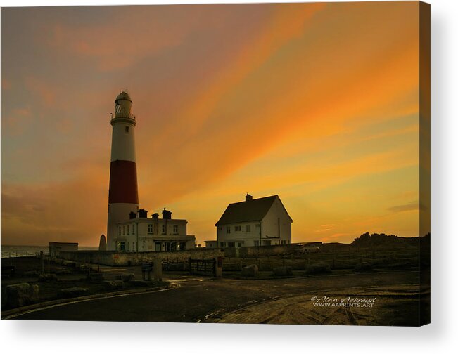 Portland Bill Acrylic Print featuring the photograph Portland Bill Lighthouse at Sunset by Alan Ackroyd