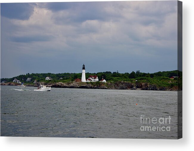 Portland Acrylic Print featuring the pyrography Portland Headlight by Annamaria Frost