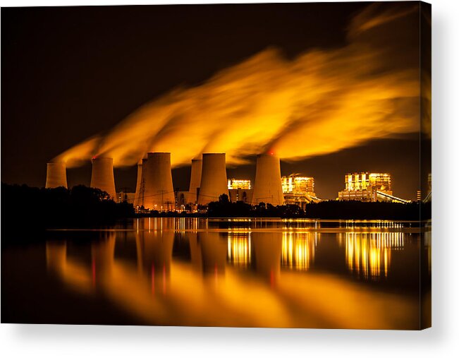 Air Pollution Acrylic Print featuring the photograph Power Plant - long exposure by Querbeet
