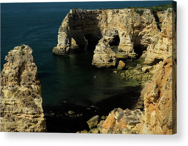 Algarve Acrylic Print featuring the photograph Praia da Marinha Cliffs and Sea by Angelo DeVal