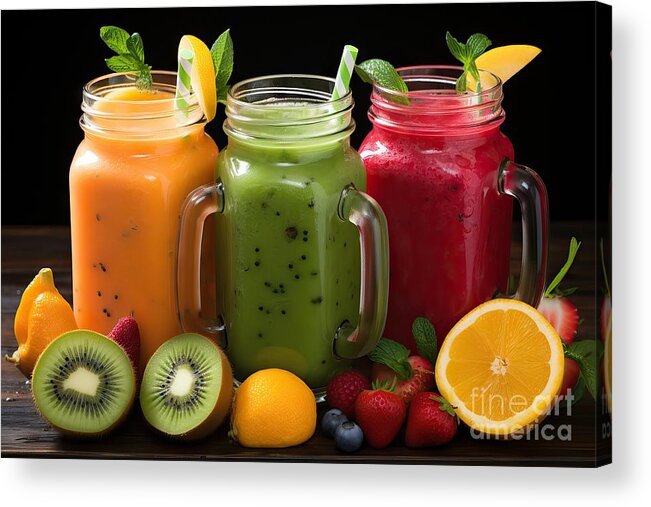 Smoothie Acrylic Print featuring the painting premium Healthy fruit and vegetable smoothies by N Akkash