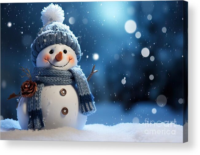 premium Winter background with a snowman, snow and snowflakes Acrylic Print  by N Akkash - Fine Art America