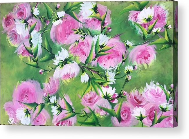 Pink Acrylic Print featuring the painting Pretty in pink by Sharron Knight