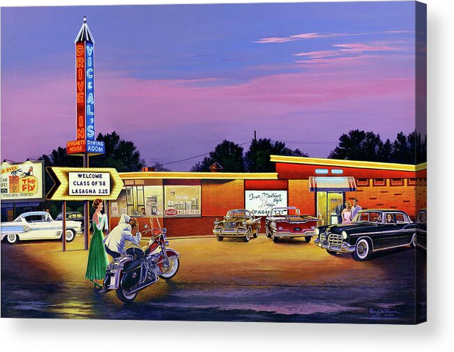 Prom Acrylic Print featuring the painting Prom Night - Vic and Al's by Randy Welborn