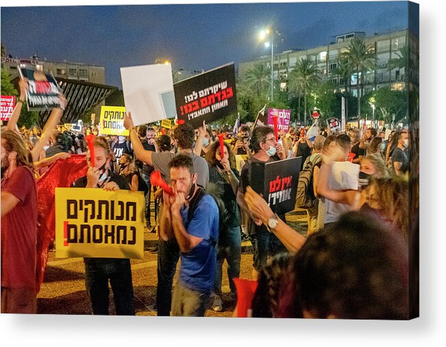 Tel Aviv Acrylic Print featuring the photograph Protest against the Government 3 by Dubi Roman
