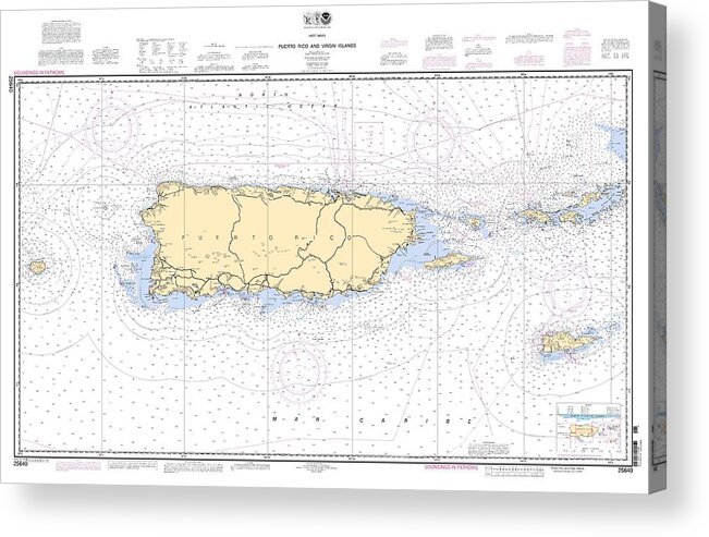 Puerto Rico And Virgin Islands Acrylic Print featuring the digital art Puerto Rico and Virgin Islands, NOAA Chart 25640 by Nautical Chartworks