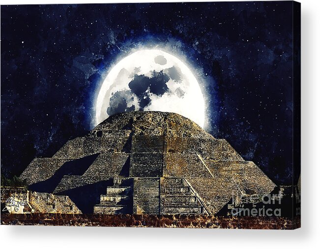Teotihuacan Acrylic Print featuring the digital art The Pyramid of the Moon, Teotihuacan by Marisol VB