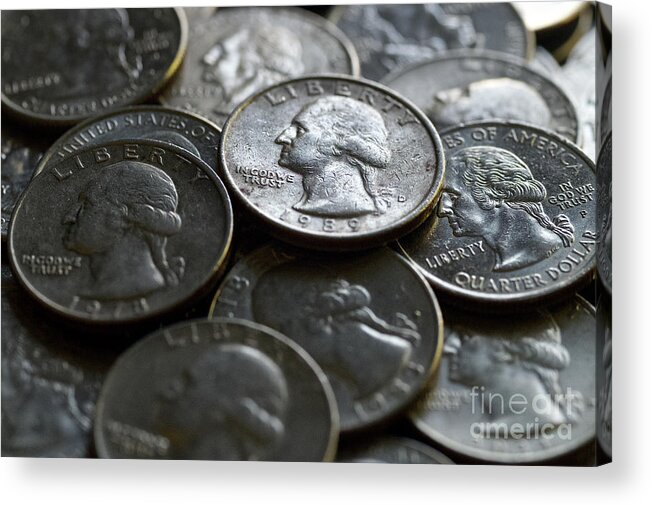 Coins Acrylic Print featuring the photograph Quarters Macro by Phil Perkins