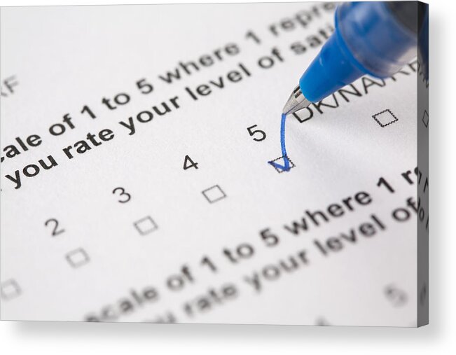 Market Research Acrylic Print featuring the photograph Questionnaire form answering by Kasayizgi