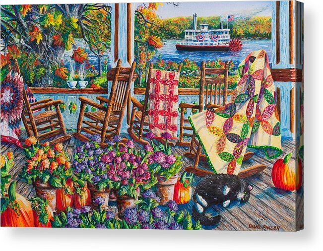 Autumn Acrylic Print featuring the painting Quilting Around Chautauqua by Diane Phalen