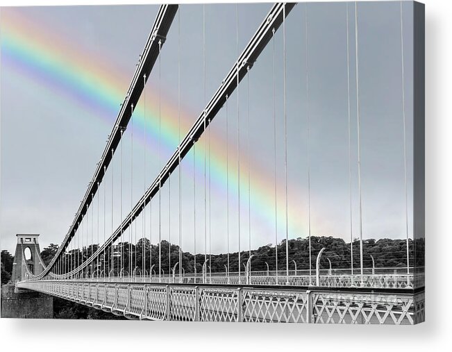 Clifton Acrylic Print featuring the photograph Rainbow over Clifton bridge in Bristol, UK by Delphimages Photo Creations