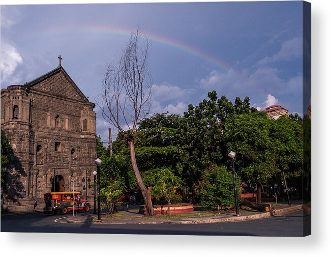 Rainbow Acrylic Print featuring the photograph Rainbow over Malate Church by Arj Munoz