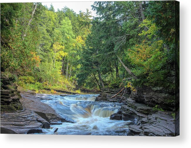 Porcupine Wilderness State Park Acrylic Print featuring the photograph Rapids on the Presque Isle River by Robert Carter