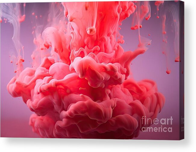 Artistic Acrylic Print featuring the painting Red and pink ink in water, liquid color backdrop by N Akkash